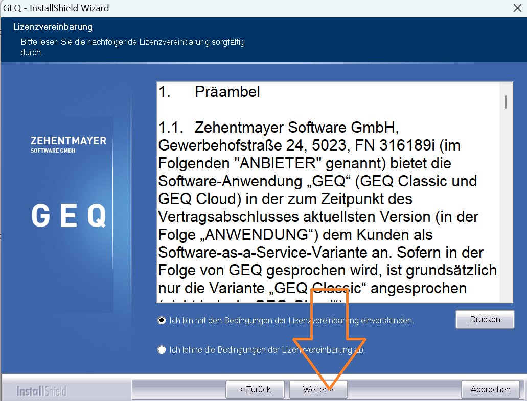 Screenshot Schritt 2: Lizenzvereinbarung akzeptieren